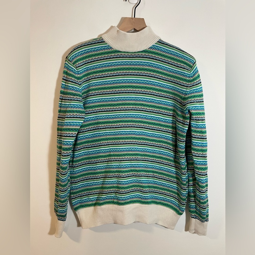 Esprit New York Striped Mock Neck Ribbed Sleeves and Hem Sweater 90’s Sz Medium